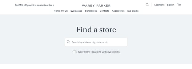 Inbound Marketing Website - Warby Parker's webpage for finding a local store