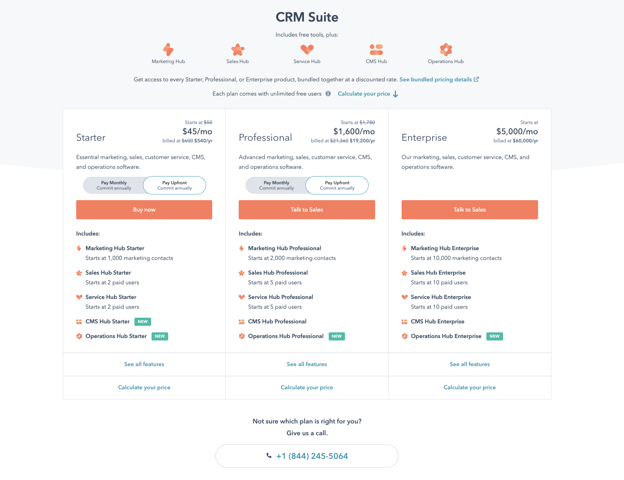 Inbound Marketing Website - HubSpot's webpage showing CRM software pricing